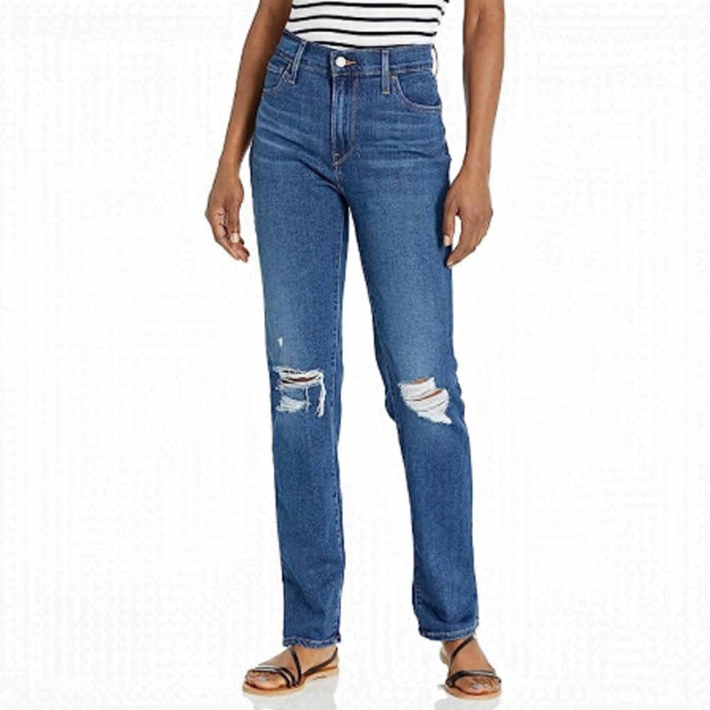 Levi's 724 High Rise Straight Jeans Distressed Ripped